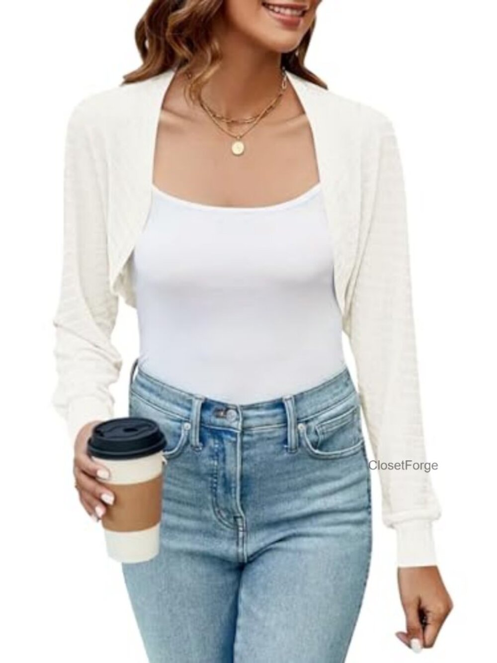 Imily Bela Women's Cropped Cardigan Shrugs Long Sleeve Open Front Knit Bolero